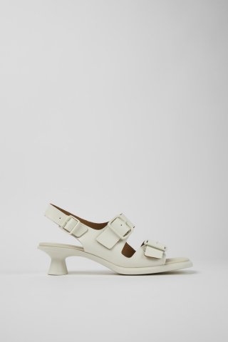 Neu Eingetroffen Camper Dina - Weiße Damensandalen aus Leder mit Doppelriemen