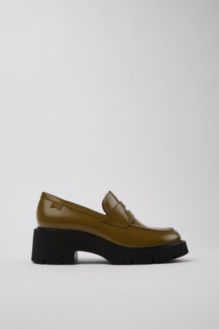 Neu Eingetroffen Camper Milah - Grüne Ledermokassins/Ballerinas für Damen.