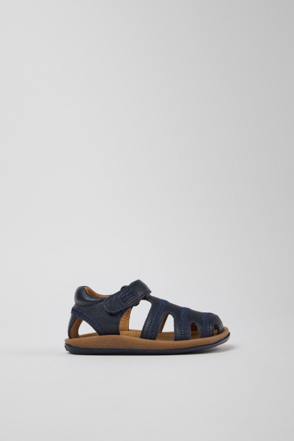 Neu Eingetroffen Camper Bicho - Blaue Kindersandale aus Leder zum Schließen.