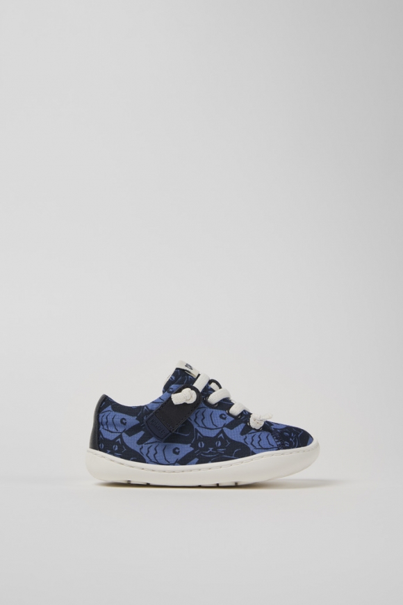 Neu Eingetroffen Camper Peu - Blauer Kinderschuh aus recyceltem PET und Leder.