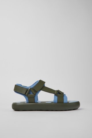 Neu Eingetroffen Camper Pelotas Flota - Grün-blaue Herrensandale aus Leder und Textil Neu Eingetroffen Camper Pelotas Flota - Grün-blaue Herrensandale aus Leder und Textil