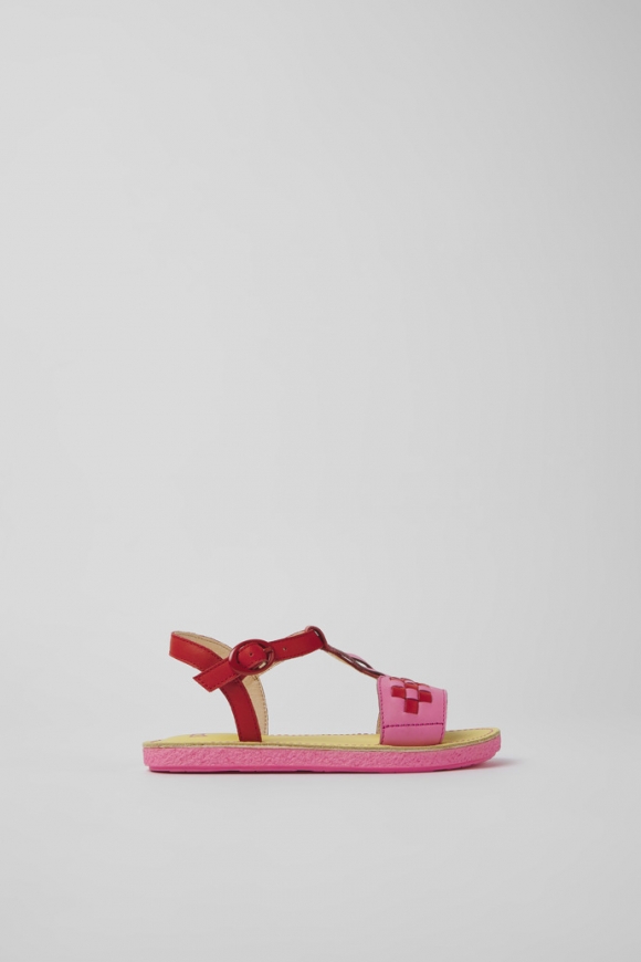 Neu Eingetroffen Camper Twins - Rosa-rote Kindersandale aus Leder Neu Eingetroffen Camper Twins - Rosa-rote Kindersandale aus Leder
