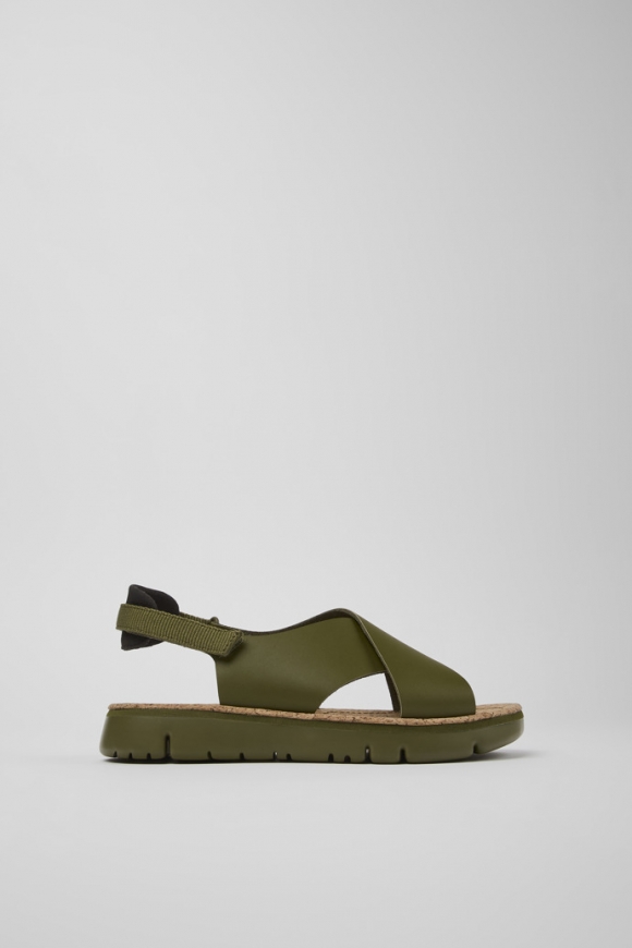 Neu Eingetroffen Camper Oruga - Grüne Damensandalen aus Leder/Textil Neu Eingetroffen Camper Oruga - Grüne Damensandalen aus Leder/Textil