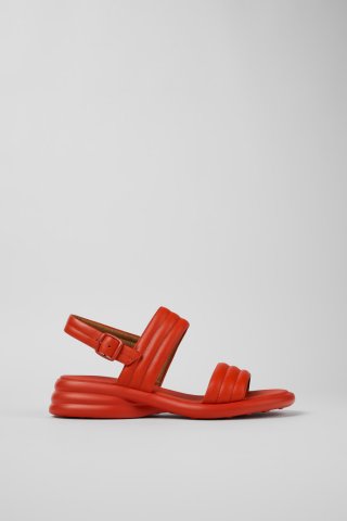 Neu Eingetroffen Camper Spiro - Rote Damensandalen aus Leder mit Doppelriemen Neu Eingetroffen Camper Spiro - Rote Damensandalen aus Leder mit Doppelriemen