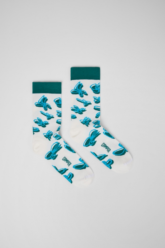 Neu Eingetroffen Camper Socks - Weiße, grüne, blaue Socken aus Bio-Baumwolle. Neu Eingetroffen Camper Socks - Weiße, grüne, blaue Socken aus Bio-Baumwolle.