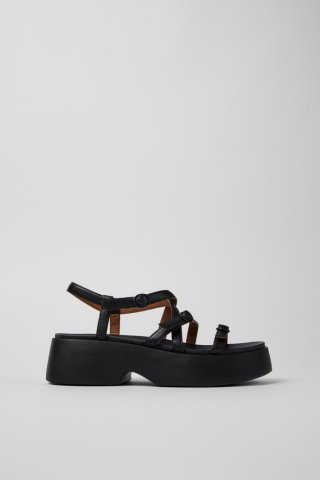 Neu Eingetroffen Camper Tasha - Schwarze Ledersandale für Damen.