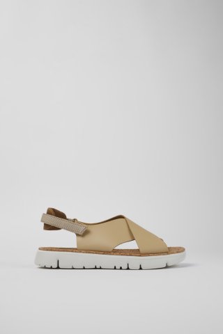 Neu Eingetroffen Camper Oruga - Beige Damensandalen aus Leder/Textil