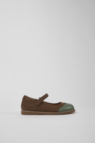 Neu Eingetroffen Camper Twins - Braun-grüner Kinderballerina aus Leder
