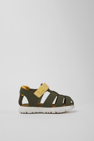Neu Eingetroffen Camper Oruga - Grüne Kindersandale aus Leder und Textil