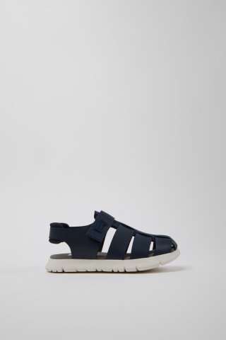 Neu Eingetroffen Camper Oruga - Blauer Kindersandal aus Leder und Textil.