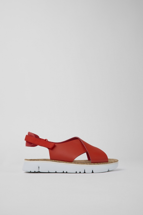 Neu Eingetroffen Camper Oruga - Rote Damensandale aus Leder und Textil