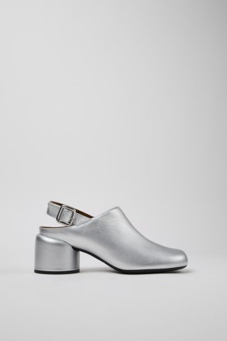 Neu Eingetroffen Camper Niki - Silberner Halboffener Lederschuh für Damen.