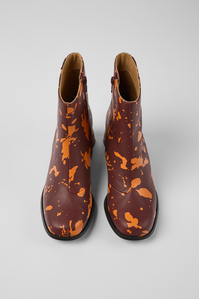 Neu Eingetroffen Camper Kiara - Bedruckte Damenstiefelette aus Leder in Weinrot und Orange
