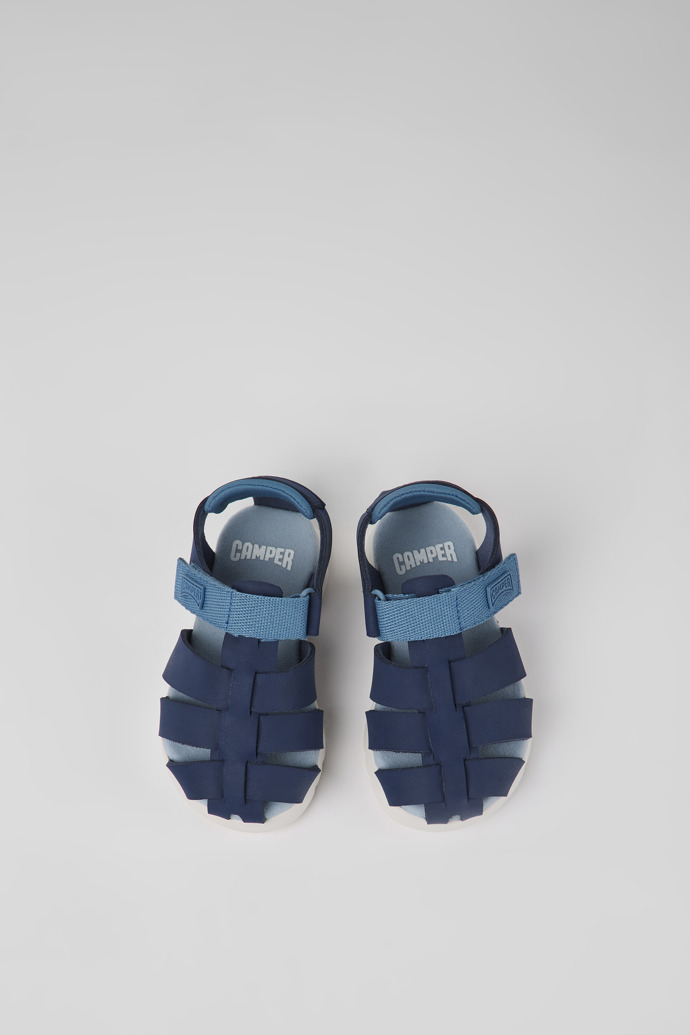Neu Eingetroffen Camper Oruga - Blaue Kindersandale aus Leder und Textil