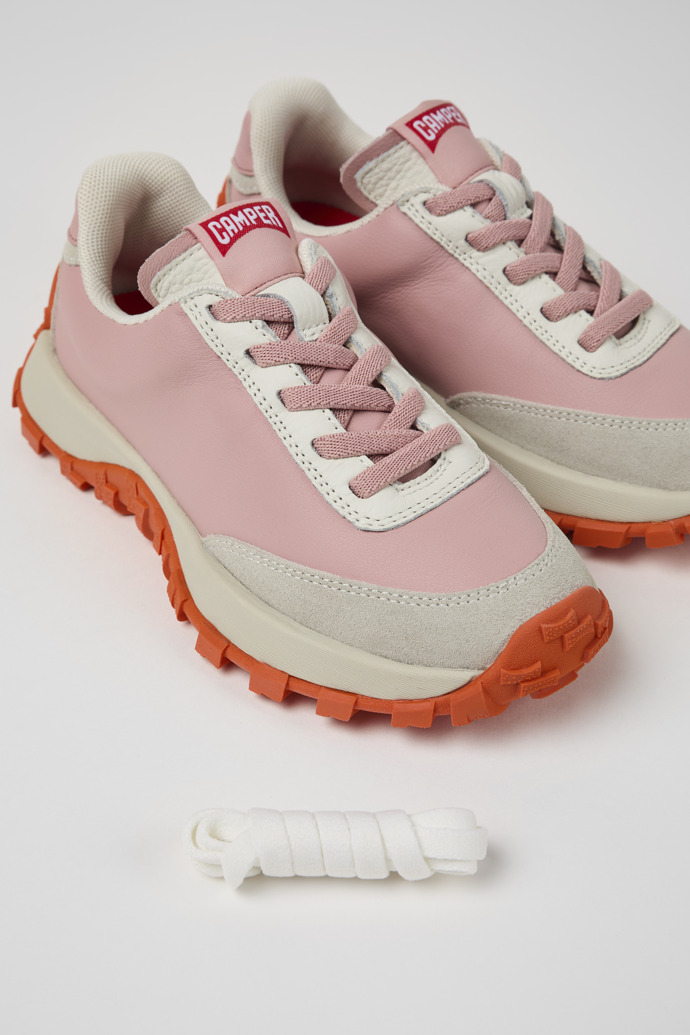 Neu Eingetroffen Camper Drift Trail - Rosa-graue Kindersneaker aus Leder und Nubukleder